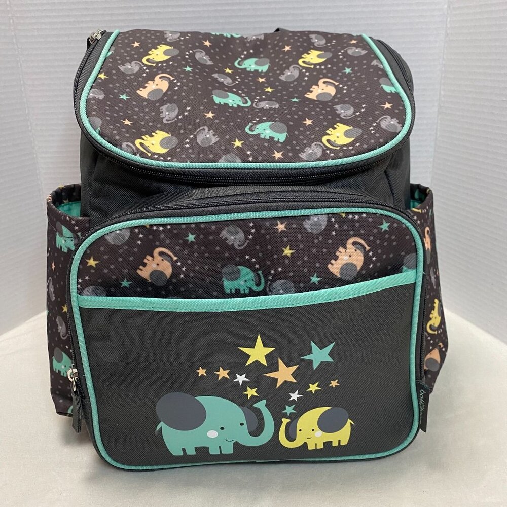 Baby Boom Elephant Print Diaper Bag Backpack With Multiple Pockets & Pacifier Ho